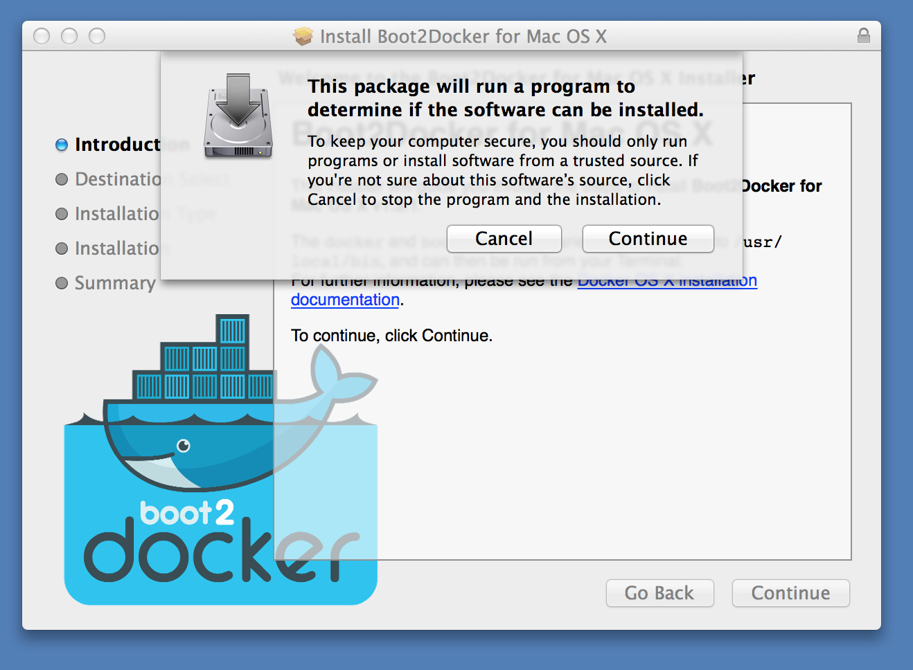 Allow installer to run a program to detect if boot2docker can be installed