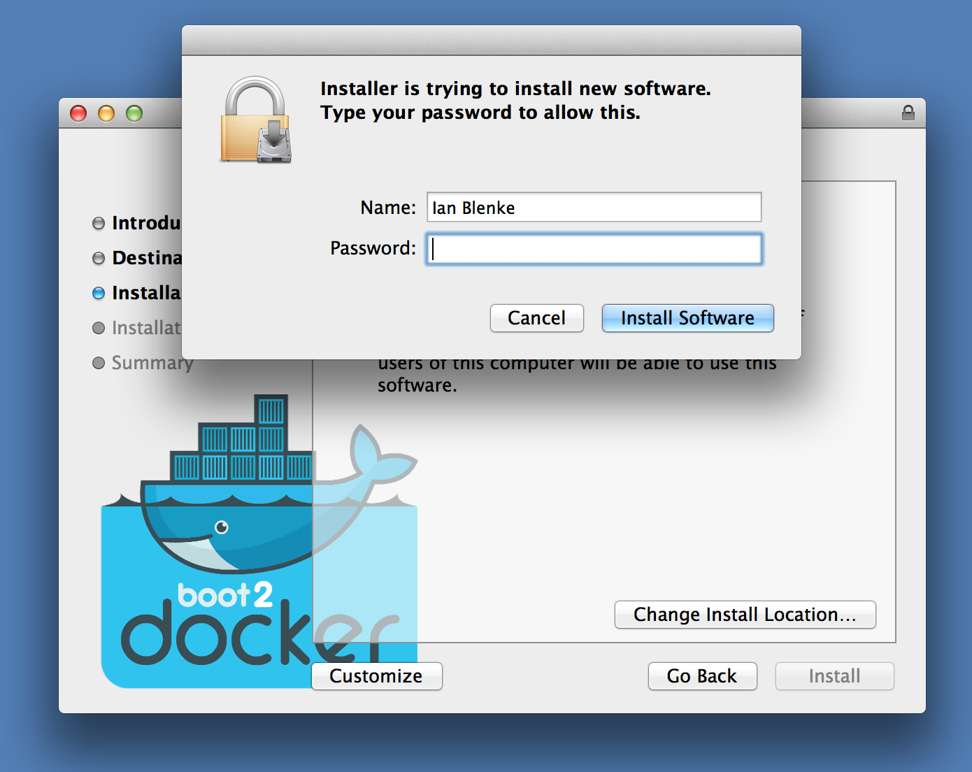 Installer asks for admin rights to install boot2docker